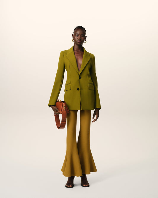 Khaki Wool Two Buttons Fitted Jacket