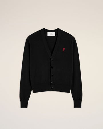 Black Wool Red Ami de Coeur Cardigan