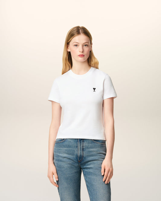 White Cotton Cropped Ami De Coeur T-shirt