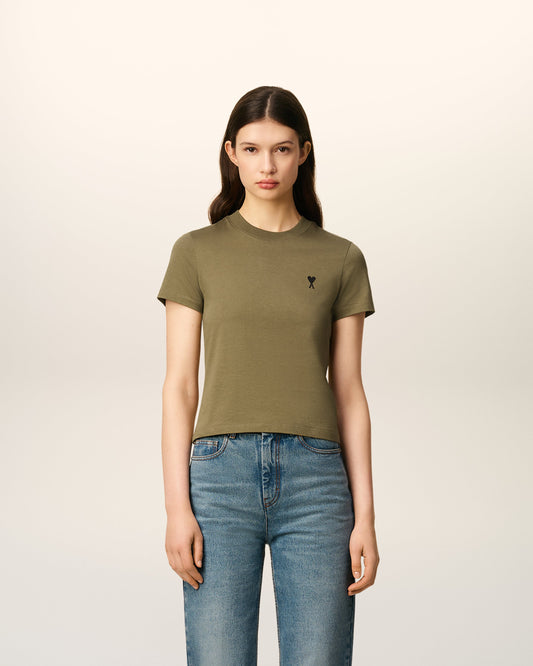 Green Cotton Cropped Ami De Coeur T-shirt