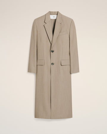 Beige Wool Back Slit Long Coat