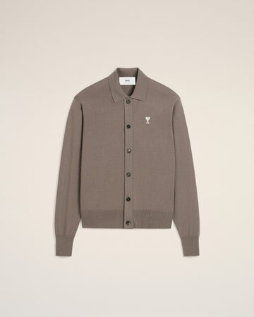 Beige Wool Ami de Coeur Shirt Collar Cardigan