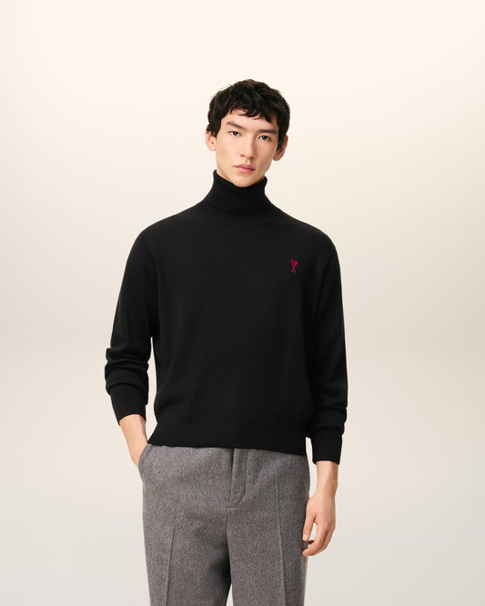 Black Wool Ami De Coeur Turtle Neck Sweater