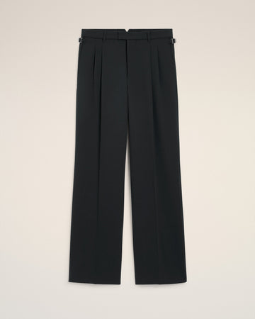 Black Wool Low Waist Wide Trousers