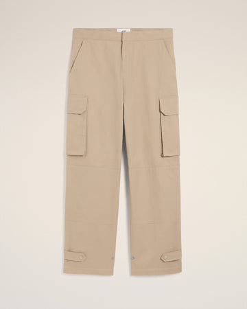 Beige Cotton Gabardine Cargo Trousers