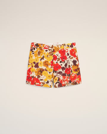 黄色の花柄コットンショートパンツ