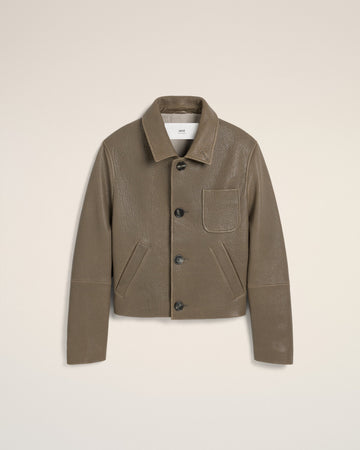 Taupe Leather Buttoned Jacket