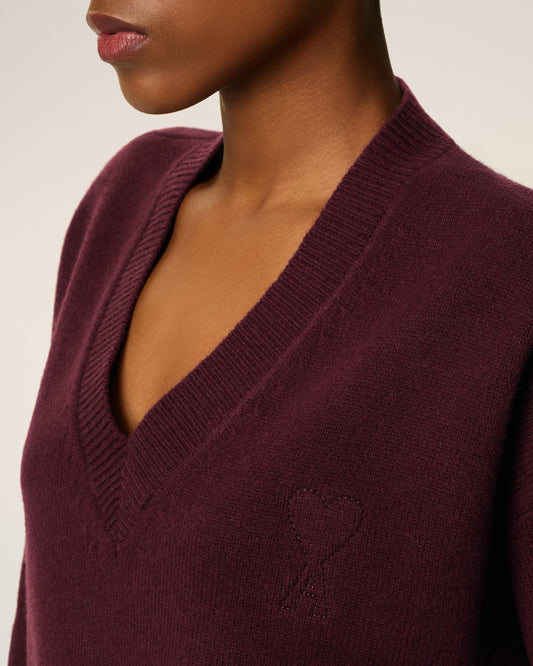 Burgundy Wool Ami De Coeur V Neck Sweater