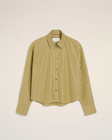 Khaki Cotton Cropped Oversized Shirt