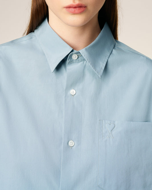 Blue Cotton Embossed Ami De Coeur Boxy Shirt