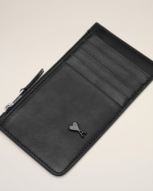 Black Smooth Leather Ami De Coeur Zipped Card Holder