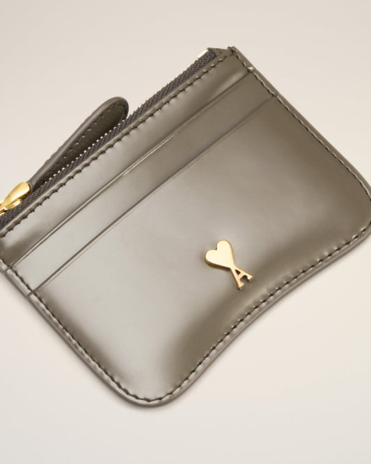 Grey Glazed Leather Paris Paris Zipped Card Holder