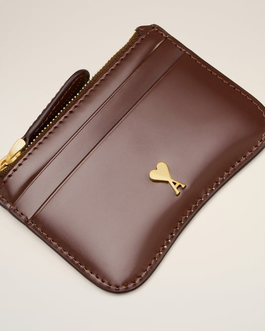 Burgundy Glazed Leather Paris Paris Zipped Card Holder