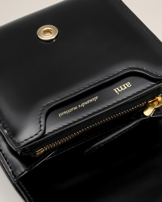 Black Glazed Leather Paris Paris Compact Wallet